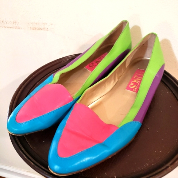 Vintage Shoes - Vintage Neon Flings Color Block Shoes 70s 80s Size 7???